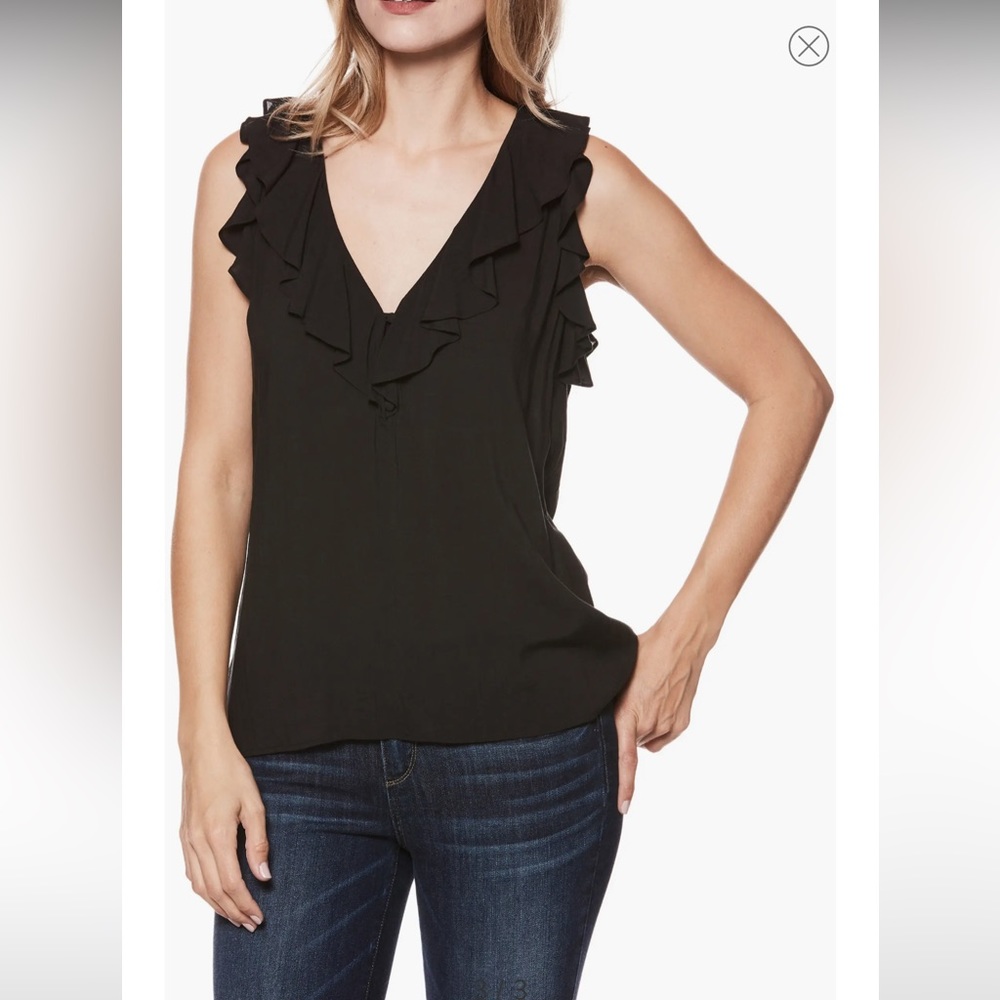 PAIGE Farfalla Ruffle Sleeveless Top Black Small